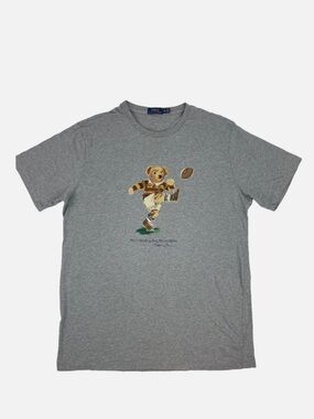 Vintage Polo Ralph Lauren Bear T-Shirt Heather Gray Football Rugby Tee Mens 2XLT